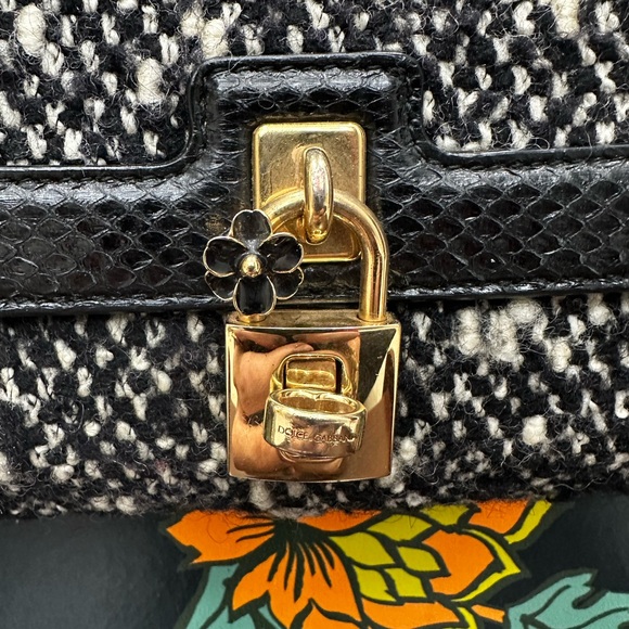 Dolce & Gabbana Tweed & Python Shoulder Bag with Padlock, Made in Italy with COA - Picture 8 of 16